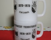 Vintage Milk Glass 70 39 s Northwest Territories Centennial Mug Collectible Glasbake Seventies Milk Glass Coffee Cup