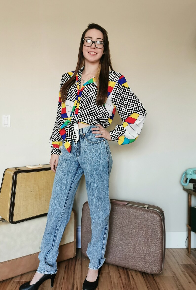 Vintage 80/'s Acid Wash High Waisted Tapered Code Bleu Jeans 27 Waist XS Long Mom Jeans