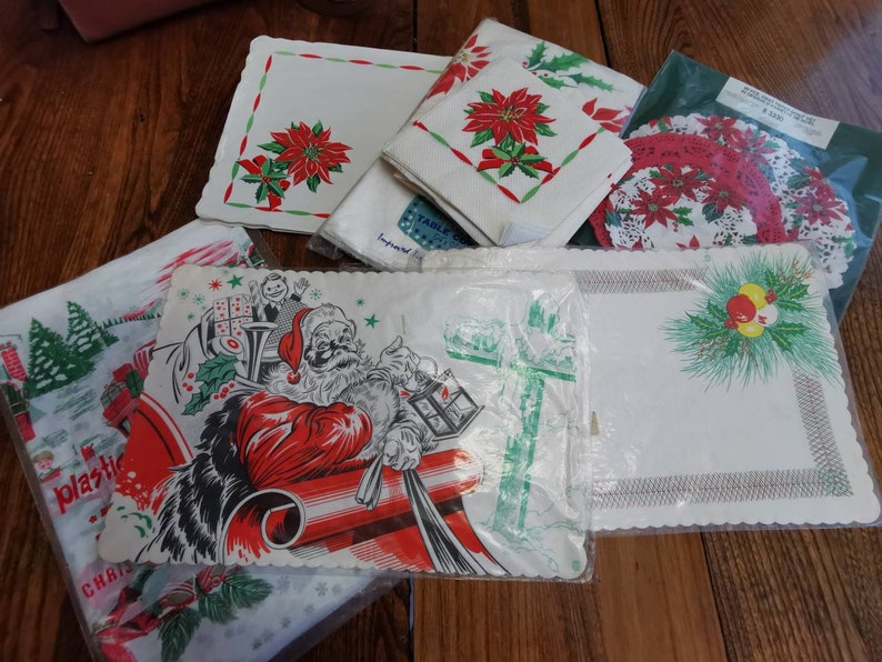 Vintage 60s Christmas Paper Tablecloths Napkins Doilies Etsy