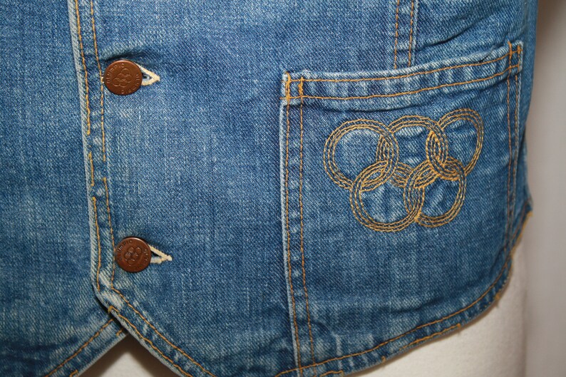 Vintage Olympic Denim Jean Vest,Collectible Olympic Apparel,