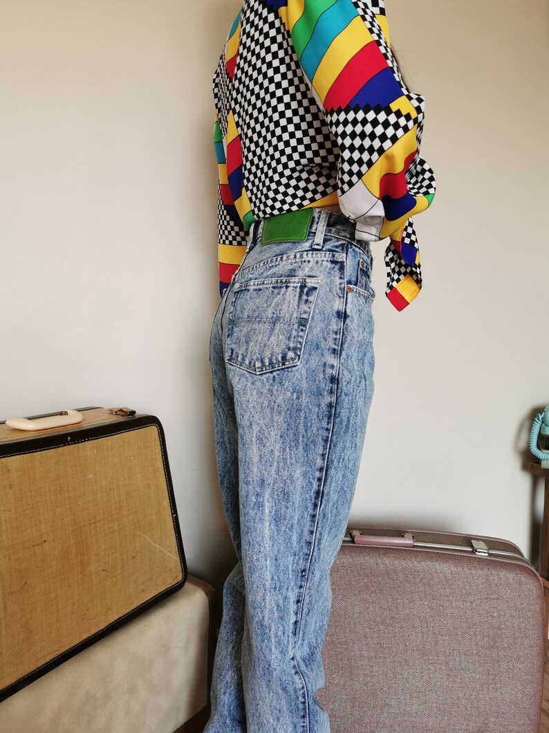 Vintage 80/'s Acid Wash High Waisted Tapered Code Bleu Jeans 27 Waist XS Long Mom Jeans