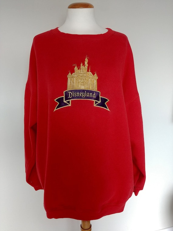 Vintage Disneyland Castle Silhouette Sweatshirt, 80\u0027 90s Souvenir Mickey Inc Red Pullover, Men\u0027s Large, XL