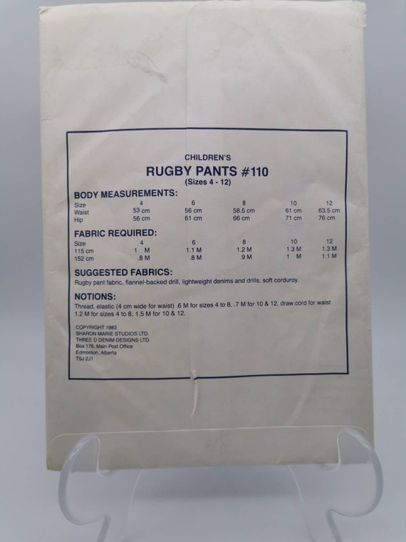 Vintage 80s Kids Rugby Pants Pattern 
