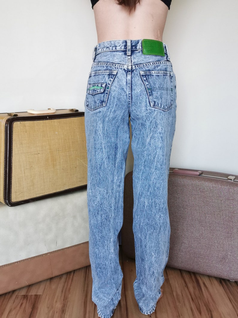 Vintage 80/'s Acid Wash High Waisted Tapered Code Bleu Jeans 27 Waist XS Long Mom Jeans