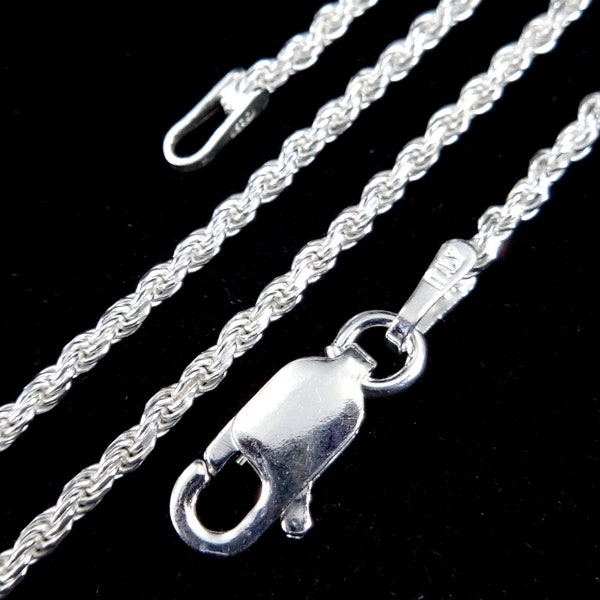 1.5MM Solid 925 Sterling Silver Italian Diamond Cut ROPE CHAIN Bracelet or Necklace, Made in Italy, 7 8 16 18 20 22 24 26 28 or 30" Inches