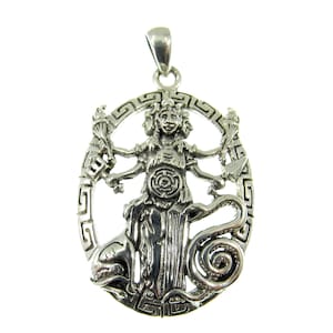 Massiver 925 Sterling Silber Hekate Göttin Anhänger, altgriechische Göttin der Magie & Zauber Zauberamulett