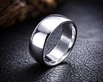Solid 925 Sterling Silver Domed Wedding Band Ring – Classic Unisex Statement Ring, 2mm–15mm