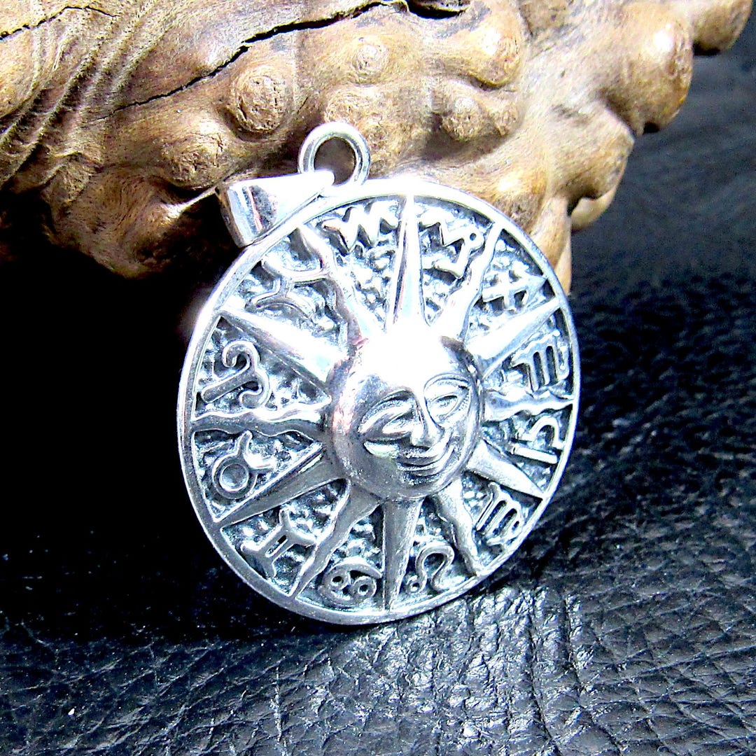 Solid 925 Sterling Silver Zodiac Sun Pendant – Astrology Necklace ...