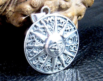 Solid 925 Sterling Silver Zodiac Sun Pendant – Astrology Necklace Amulet, Celestial Horoscope Charm, Handcrafted Boho Star Sign Jewelry