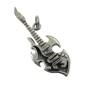 Handcrafted Solid 925 Sterling Silver Electric Guitar Pendant, Musical Rocker Jewelry, Perfect for Men or Women