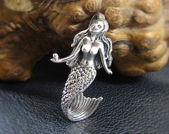 Solid 925 Sterling Silver 3D Mermaid Slide Pendant - Handcrafted Fantasy Necklace Pendant - Mythical Sea Creature Gift for Men & Women