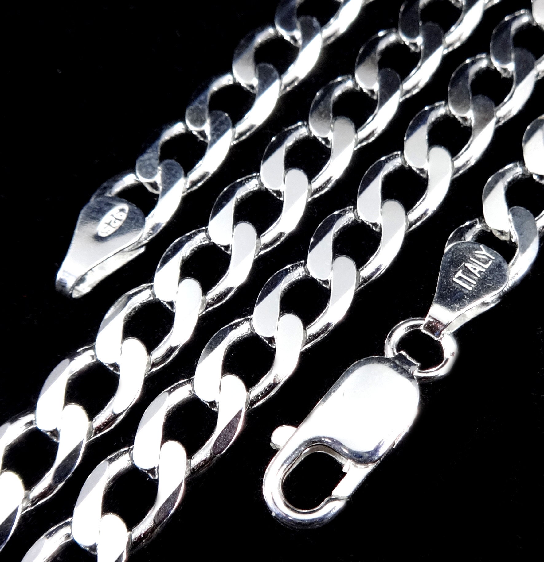 925 Sterling Silver Men's Solid Cuban Curb Link Chain