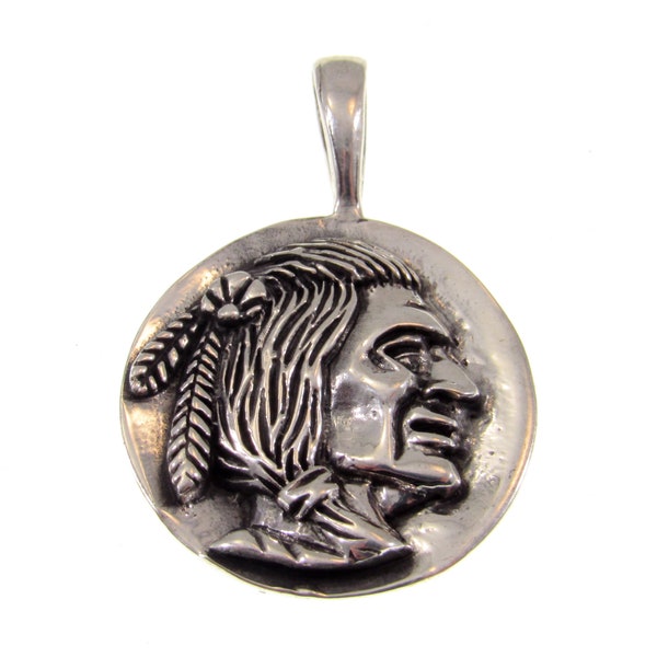 Solid 925 Sterling Silver Native American Indian Head Chief Handcrafted Pendant