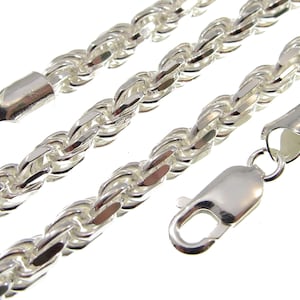 6MM Solid 925 Sterling Silver Italian Diamond Cut ROPE CHAIN Bracelet or Necklace, Made in Italy,  7&quot; - 36&quot; Inches, Hip Hop Jewelry, Rope120