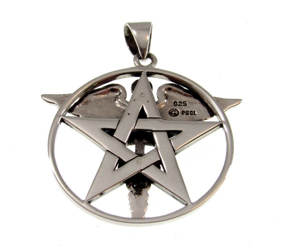 Solid 925 Sterling Silver Pentacle Star With Caduceus Solid 925 Sterling Silver Pentacle Star With Caduceus