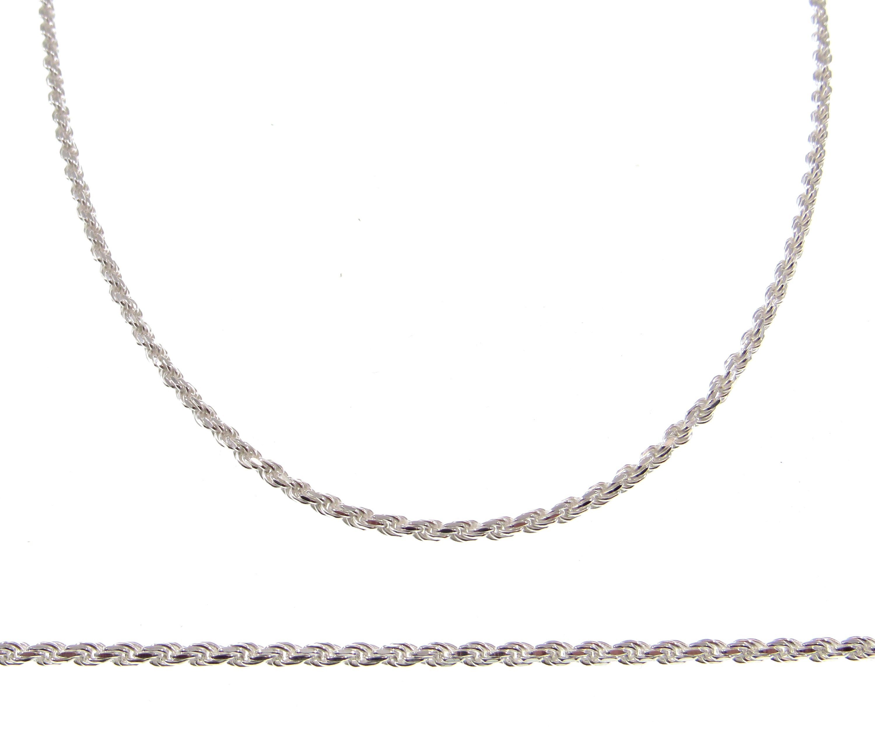 2.5MM Solid 925 Sterling Silver Italian Diamond Cut Rope Chain Necklace ...