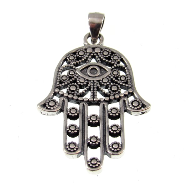 Solid 925 Sterling Silver HAMSA Pendant, Chamsa Hamesh Khamsa "Hand of God" Filigree Jewelry