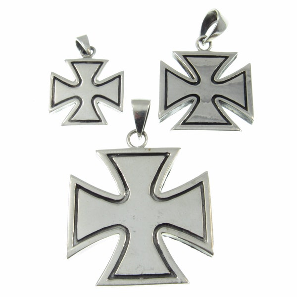 Solid 925 Sterling Silver Croix Pattee (Patty) Iron Cross Pendant Masonic Freemason Cross, Choose Small, Medium or Large