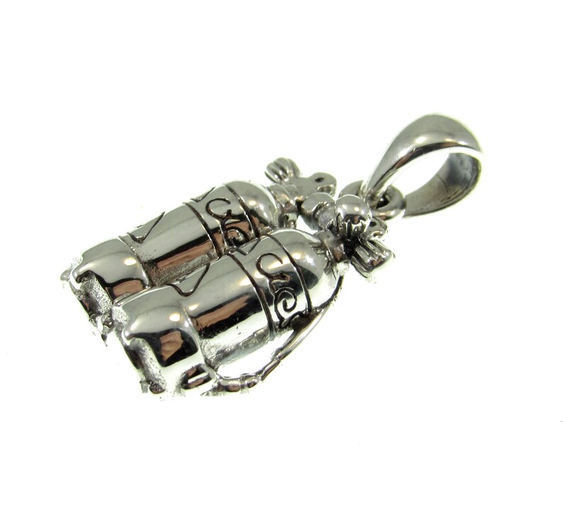 Solid 925 Sterling Silver Dive Air Tanks Scuba Diver Pendant, Deep Sea