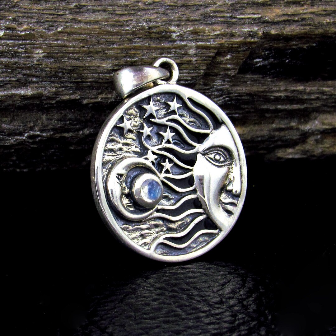 Solid 925 Sterling Silver Celestial Sun Moon Stars Pendant – Crescent ...