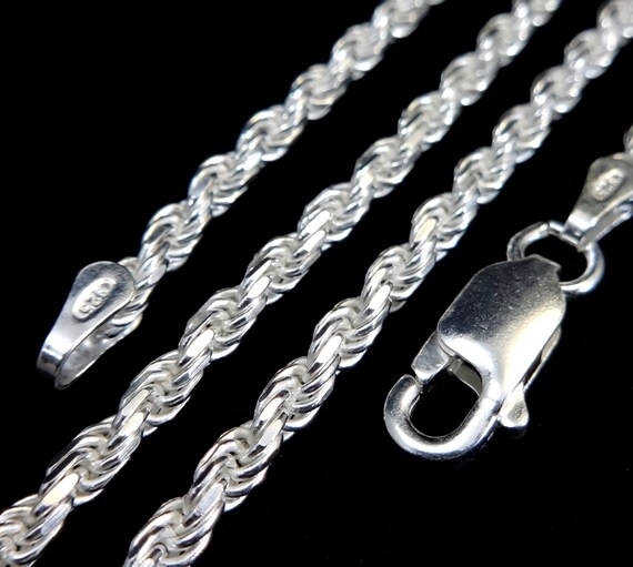 REAL 925 STERLING SILVER Diamond Cut ROPE Chain Necklace SOLID SILVER .925 ITALY