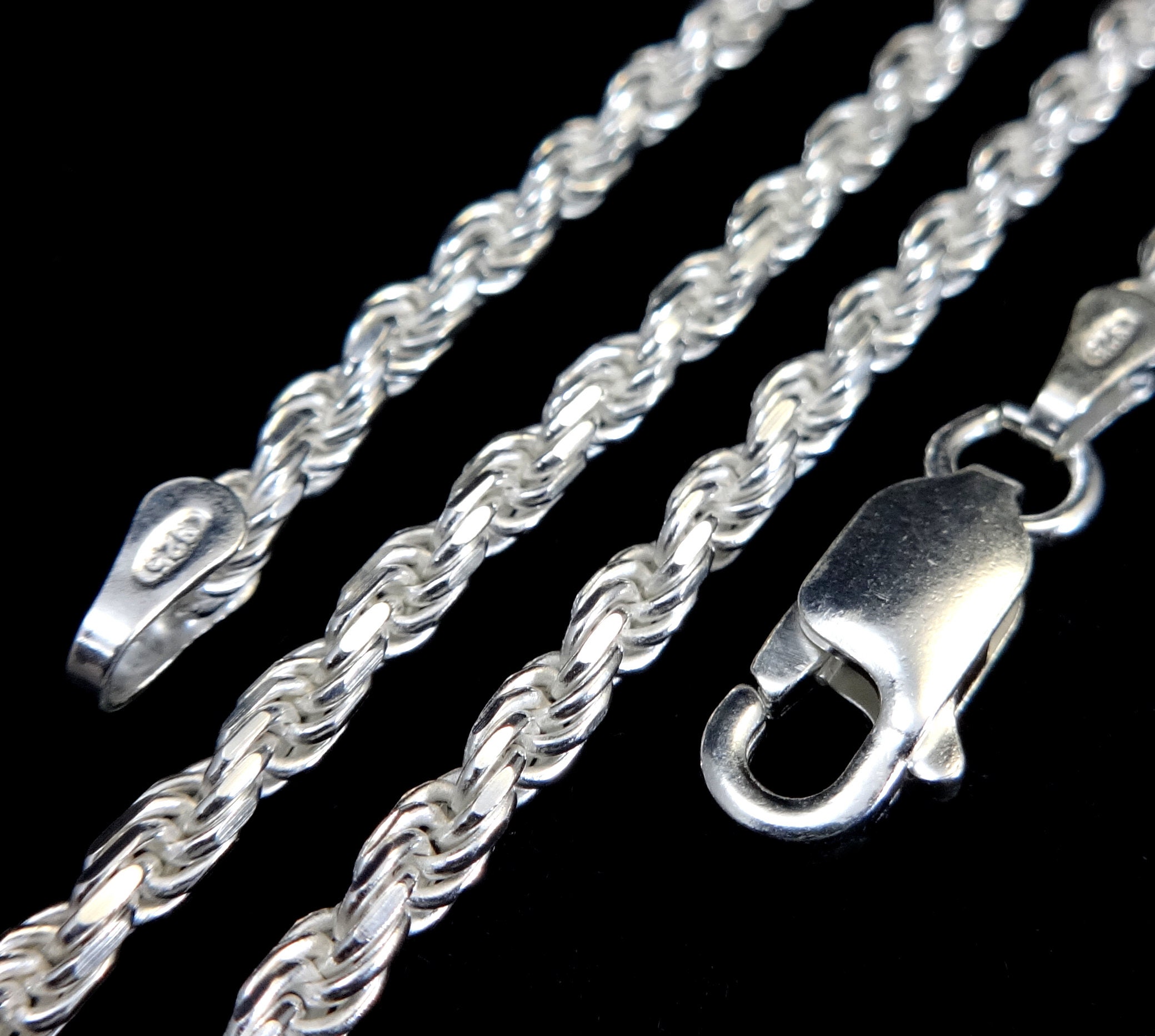 Sterling Silver 2mm diamond cut rope chain necklace Made In Italy 