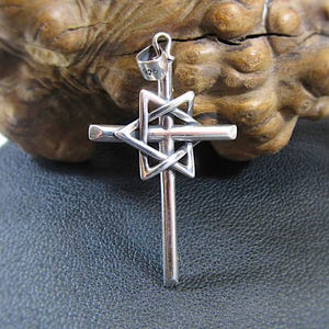 Solid 925 Sterling Silver Interwoven Star of David on Christian Cross Pendant, Jewish & Christian Symbol, Religious Jewelry for Men, Women