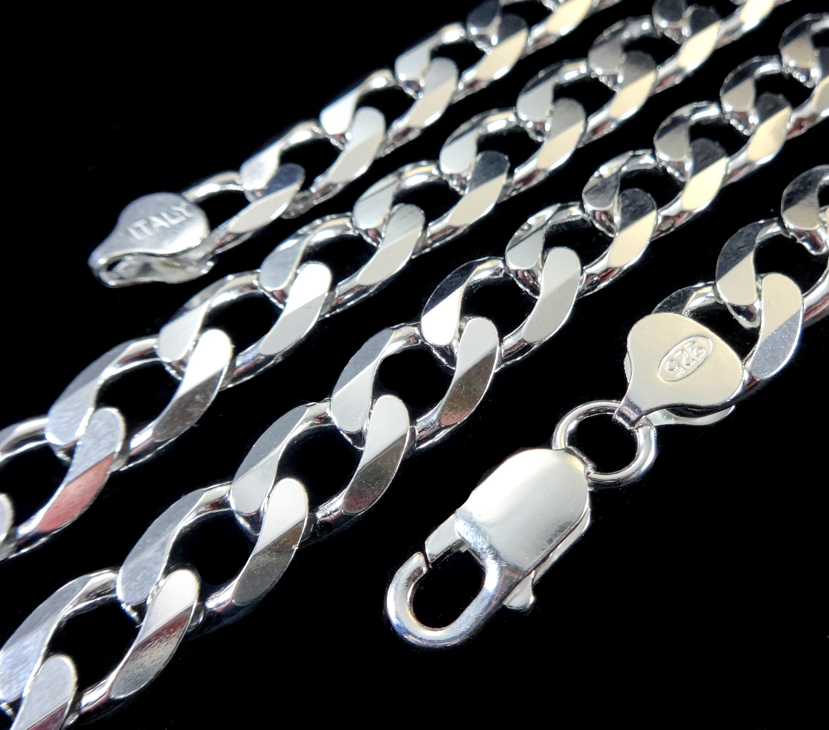 LARGE CHAINS HEAVY MEN'S FIGARO LINK SOLID STERILNG SILVER CHAINS MADE IN ITALY