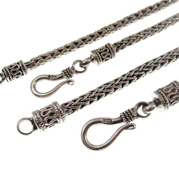 Solid 925 Sterling Silver Handmade Bali Foxtail Weave Chain, Braided Unisex Necklace or Bracelet, Woven Rustic Oxidized Jewelry