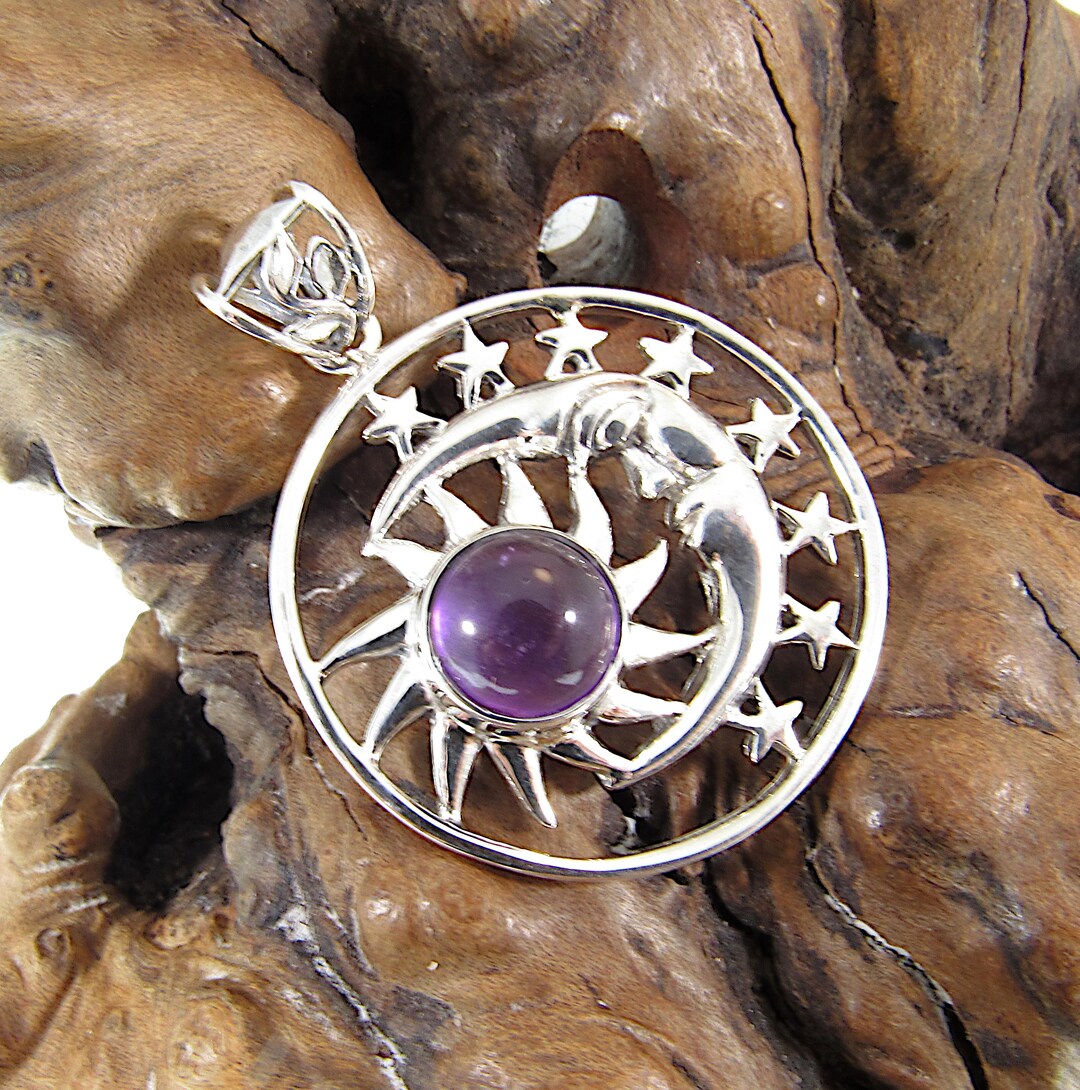 Solid 925 Sterling Silver Sun Moon & Stars Pendant, Handcrafted With ...