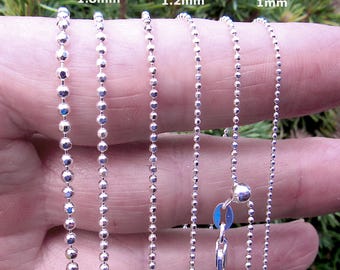 Solid 925 Sterling Silver Diamond Cut Ball Bead Chain Necklace For Women 1mm-2.2mm