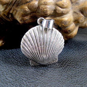Solid 925 Sterling Silver Seashell Pendant - Clam Shell Scallop Charm - Handcrafted Nautical, Beach, Ocean, Coastal Sea Life Jewelry