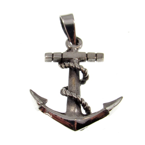 Solid 925 Sterling Silver 3D Boat Anchor & Rope Pendant, Handcrafted Nautical Jewelry