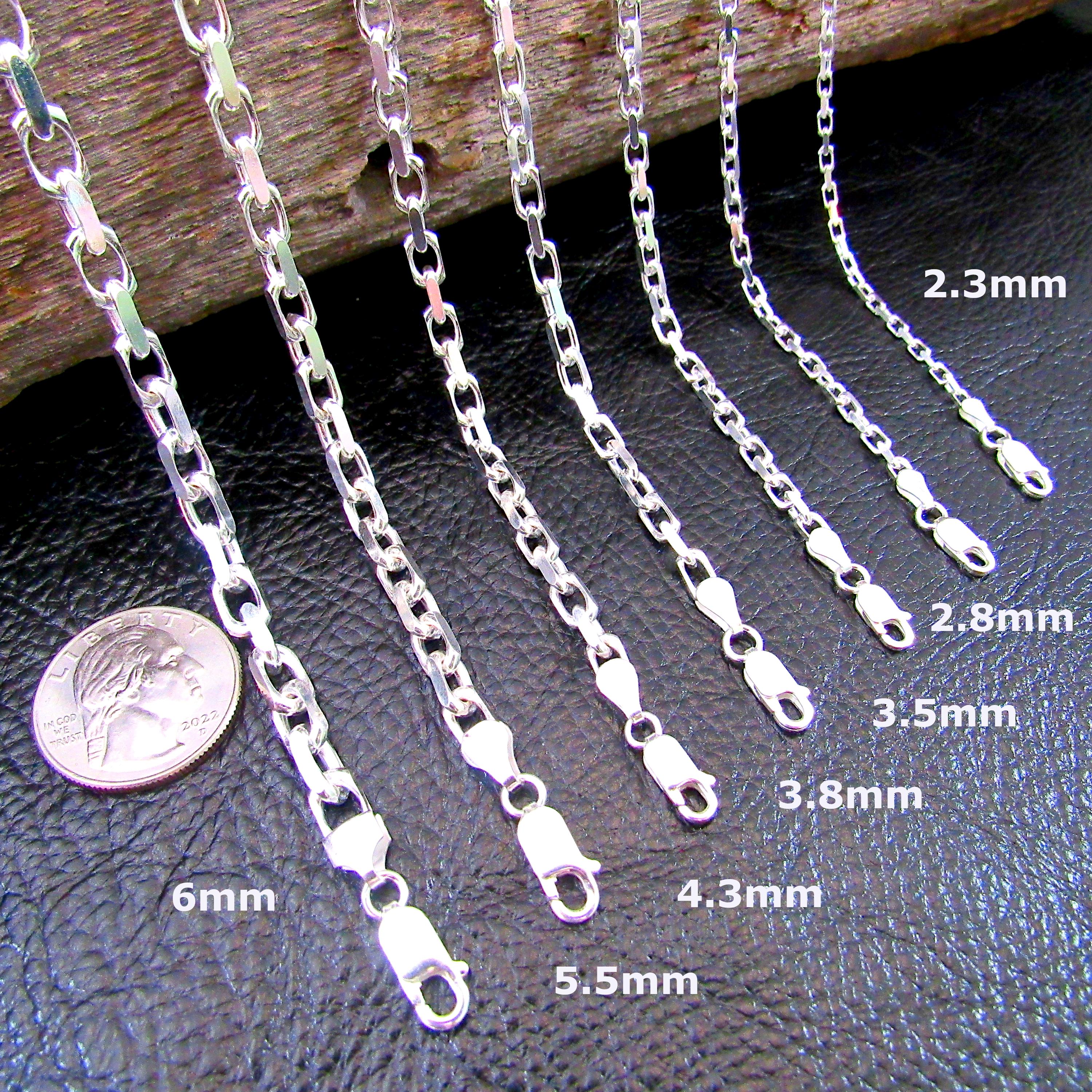Cadena Ancla Plata Ley 925 - 1.3 Mm De Ancho, Con Diamante, Varias Longitudes (36-42 Cm)