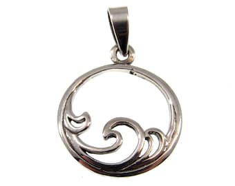 Solid 925 Sterling Silver Ocean Wave Scene Charm, Handcrafted Pendant