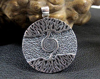 Colgante Árbol de la Vida de Plata de Ley 925 maciza – Amuleto celta de espiral y raíces, joyería espiritual de la naturaleza, símbolo de sabiduría, regalo pagano wiccano