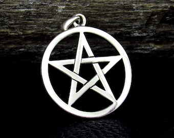 Colgante de pentagrama de plata de ley 925 maciza: amuleto de protección wicca, joyería pagana, símbolo oculto