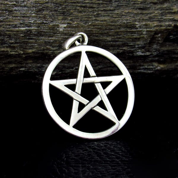 Colgante de pentagrama de plata de ley 925 maciza: amuleto de protección wicca, joyería pagana, símbolo oculto