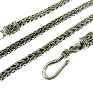 3MM Solid 925 Sterling Silver Handmade Bali Foxtail Weave Chain, Braided Unisex Necklace or Bracelet, Woven Rustic Oxidized Jewelry