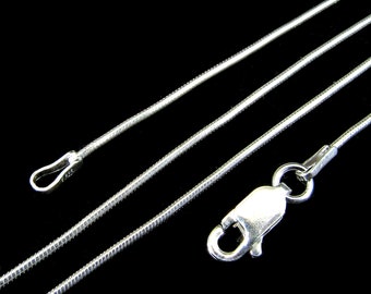 1MM Solid 925 Sterling Silver Women's Italian Round Snake Chain Necklace, Made in Italy, Lengths: 7 14 16" 18" 20" 22" 24" 26" or 30" Inches