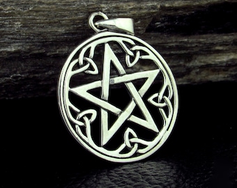 Solid 925 Sterling Silver Celtic Pentacle Pendant - Trinity Knot Pentagram Talisman - Pagan Jewelry Amulet