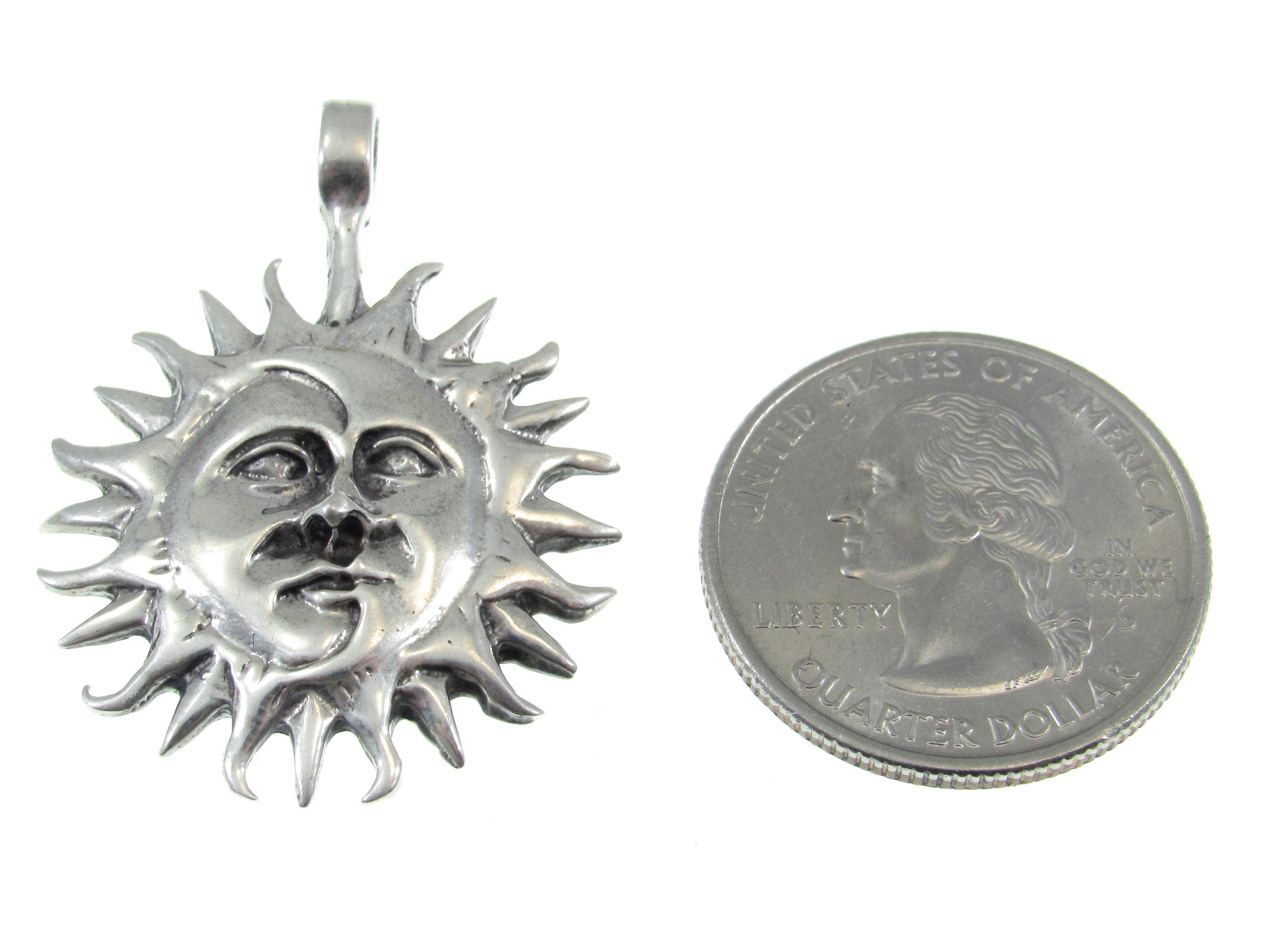 Solid 925 Sterling Silver Sun & Moon Faces Pendant – Celestial Necklace ...