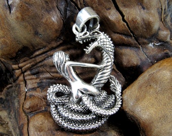 925 Sterling Silver Damsel in Distress & Serpent Pendant