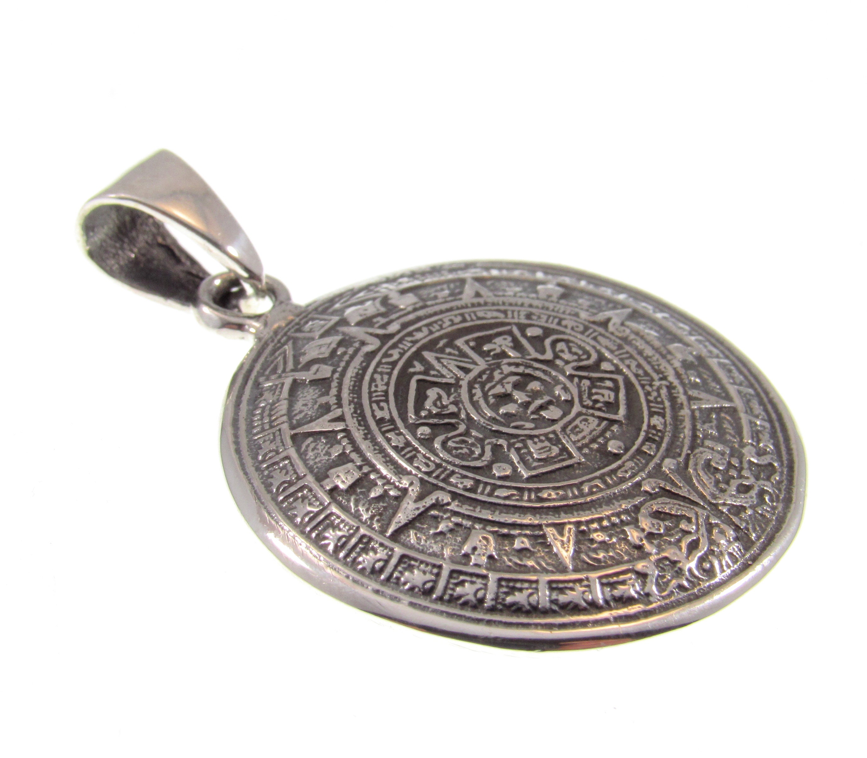 Solid 925 Sterling Silver Aztec Calendar Pendant Handcrafted Etsy