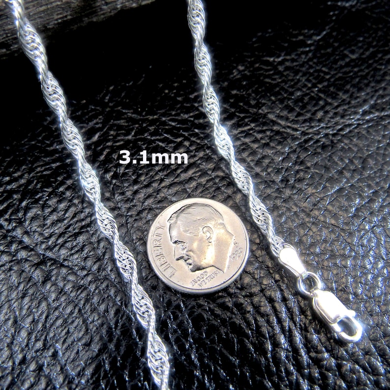 Massive 925 Sterling Silber Italienische Twisted Seil Kette, Lose Seil Halskette für Frauen, Feiner Schmuck Geschenk für Frauen, Made in Italy 3.1MM