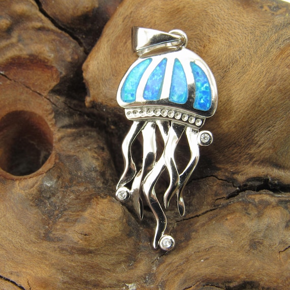 Sterling Silver Blue Opal Jellyfish Pendant Sterling Silver Blue Opal Jellyfish Pendant