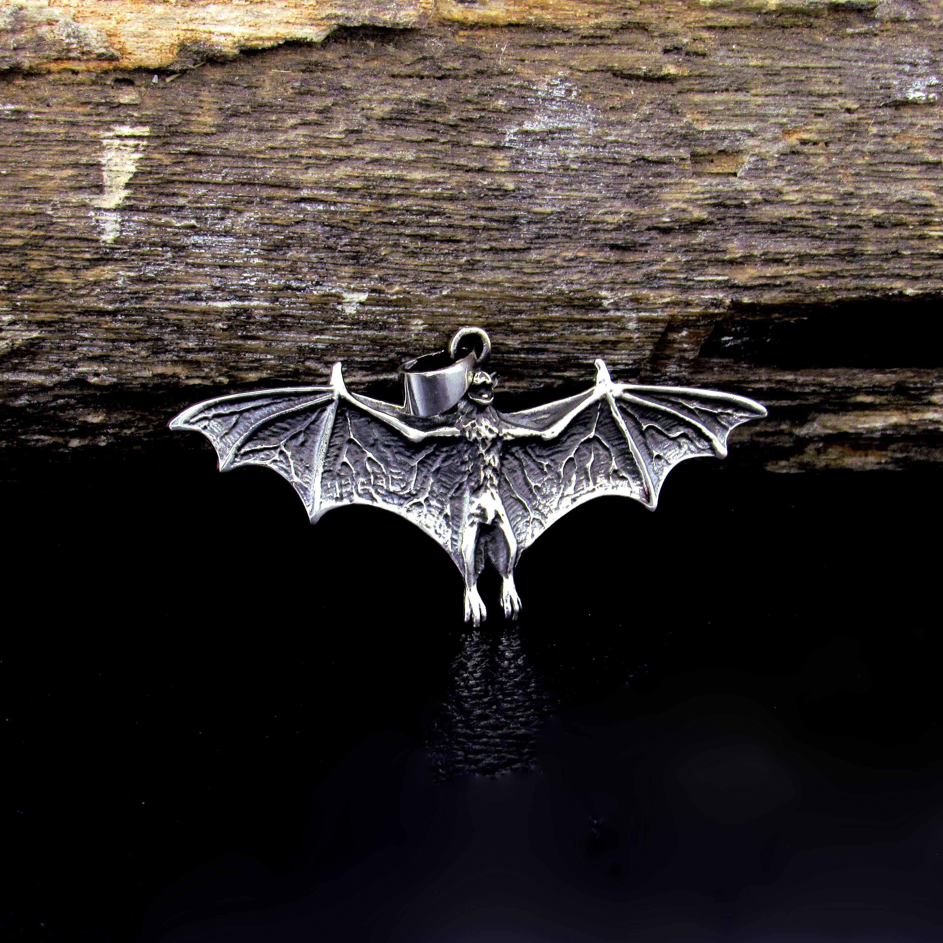 Collana Pipistrello In Argento 925 Con Ciondolo In Vetro E Ali In Filigrana – Catena 45+5 Cm – Idea Regalo Per Halloween