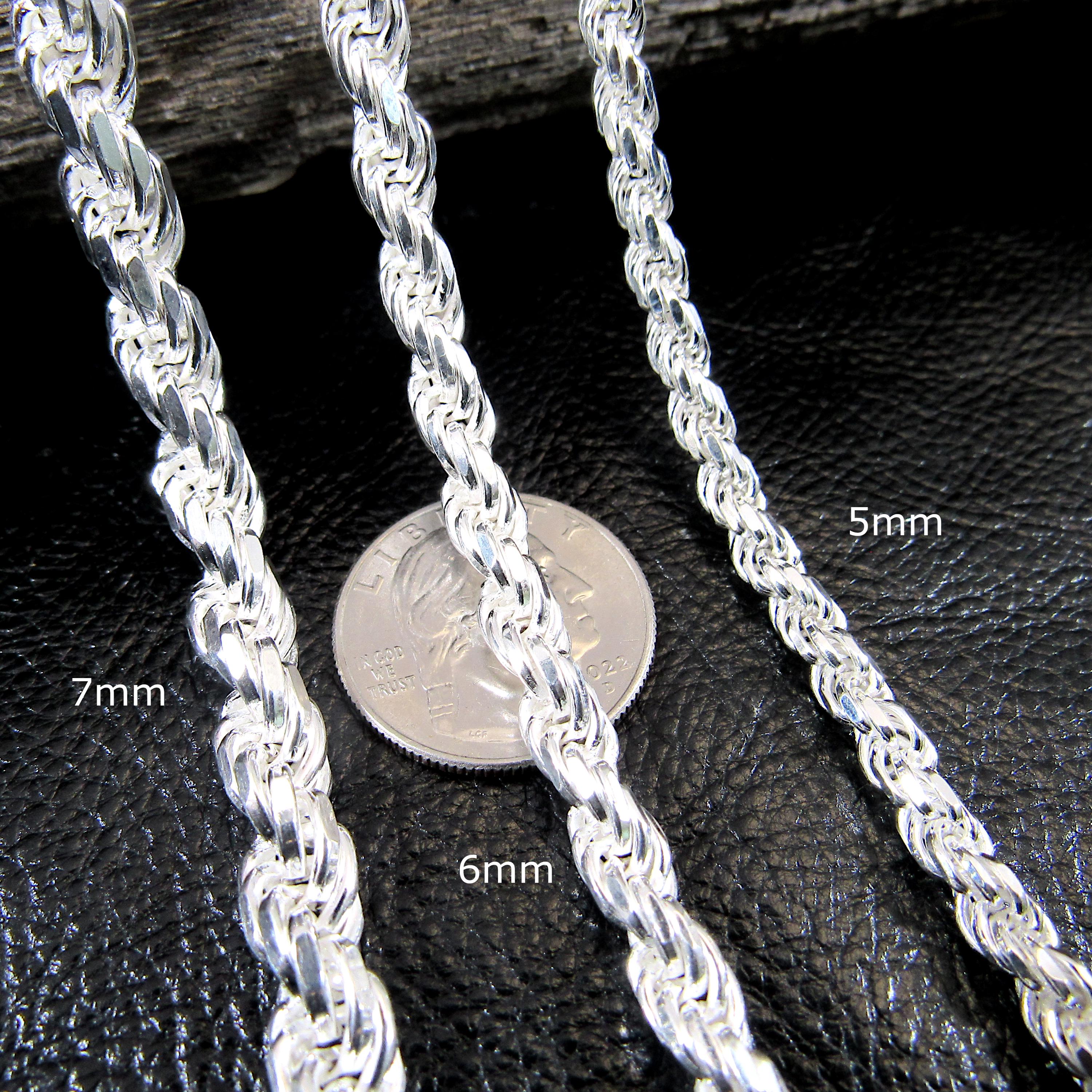 925 Italian Rope Chain Bracelet, Diamond Cut Solid Sterling Silver