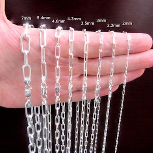 Solid 925 Sterling Silver Paperclip Chain Necklace or Bracelet, Italian Link Chain for Men & Women, 2mm–7mm