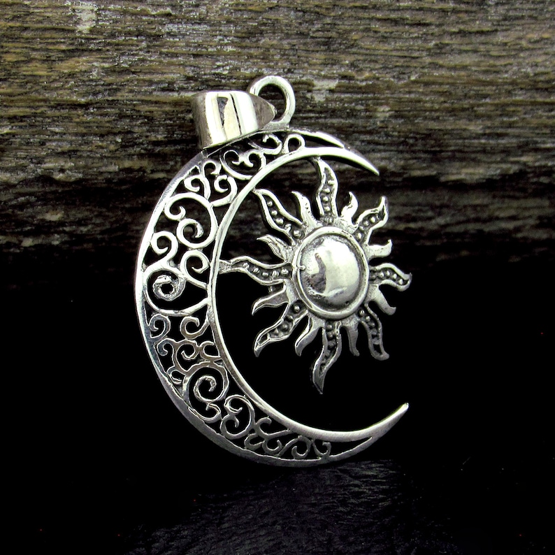 Solid 925 Sterling Silver Sun and Moon Pendant – Celestial Filigree ...